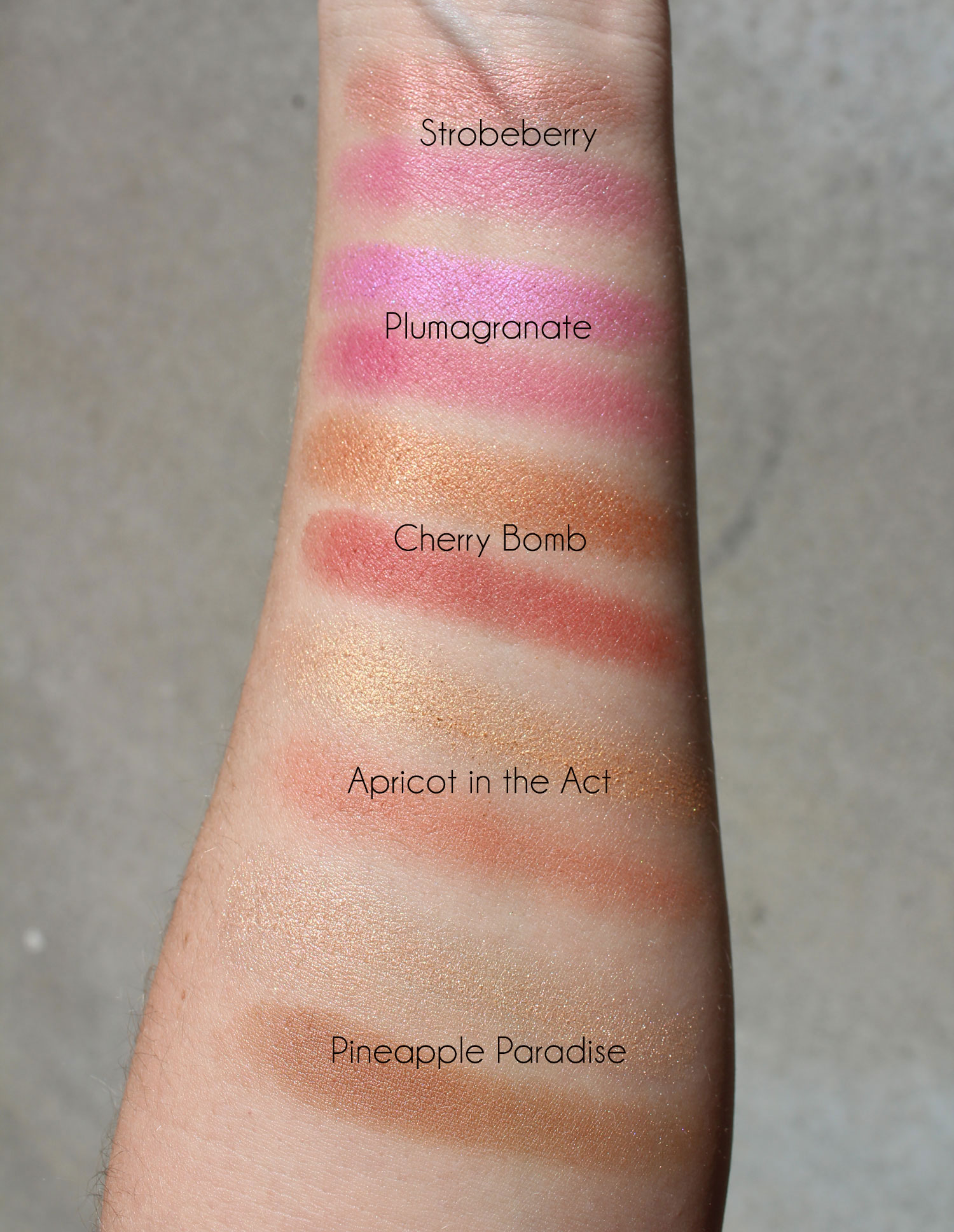 Too Faced Tutti Frutti Cocktail Blush Duo and Bronzer Highlighting Duo swatches by cruelty free blog My Beauty Bunny