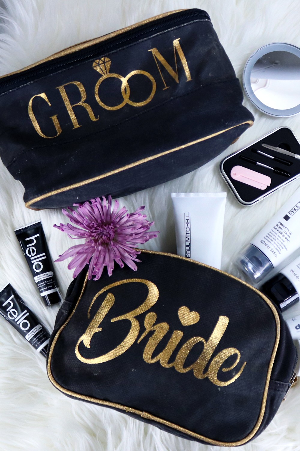 Bride and Groom Makeup Cosmetic Toiletry Bags