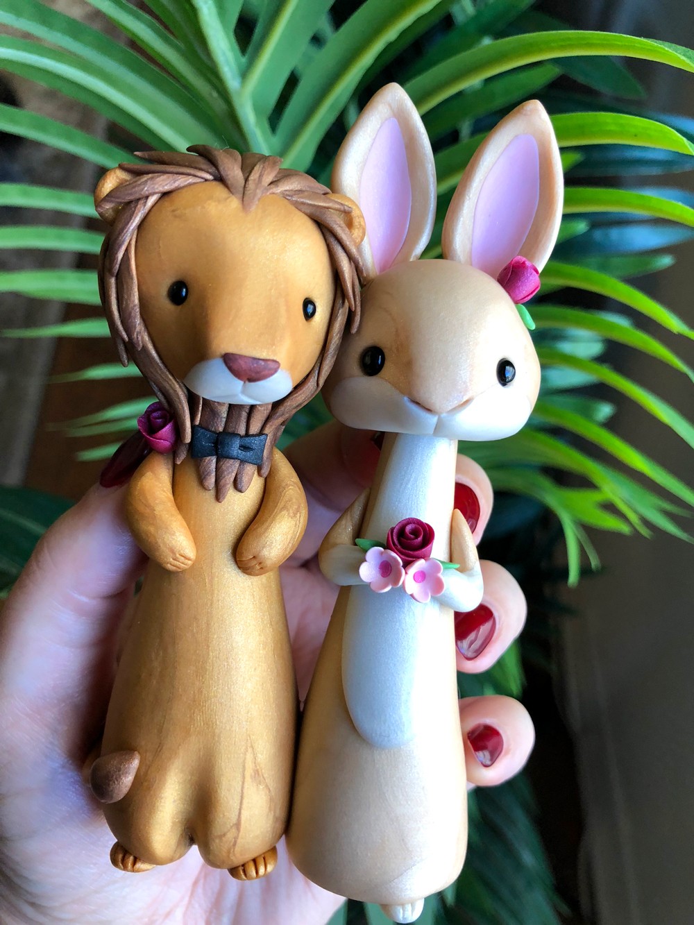 Heartmade Cottage Lion and Bunny Rabbit Wedding Cake Topper