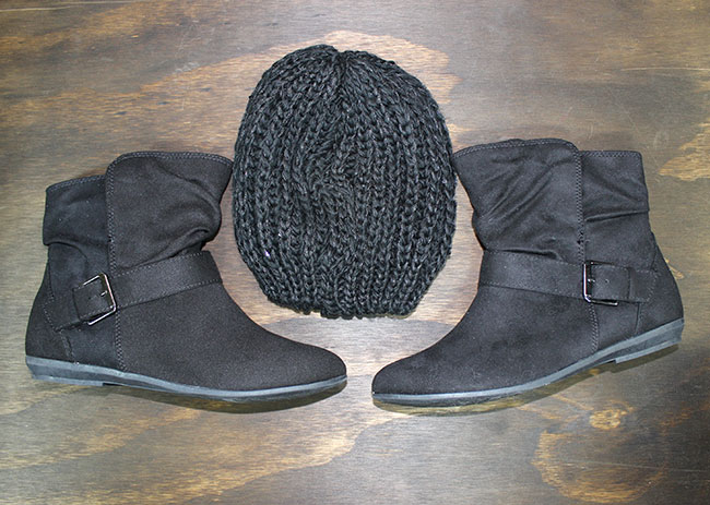 Payless boots and winter hat