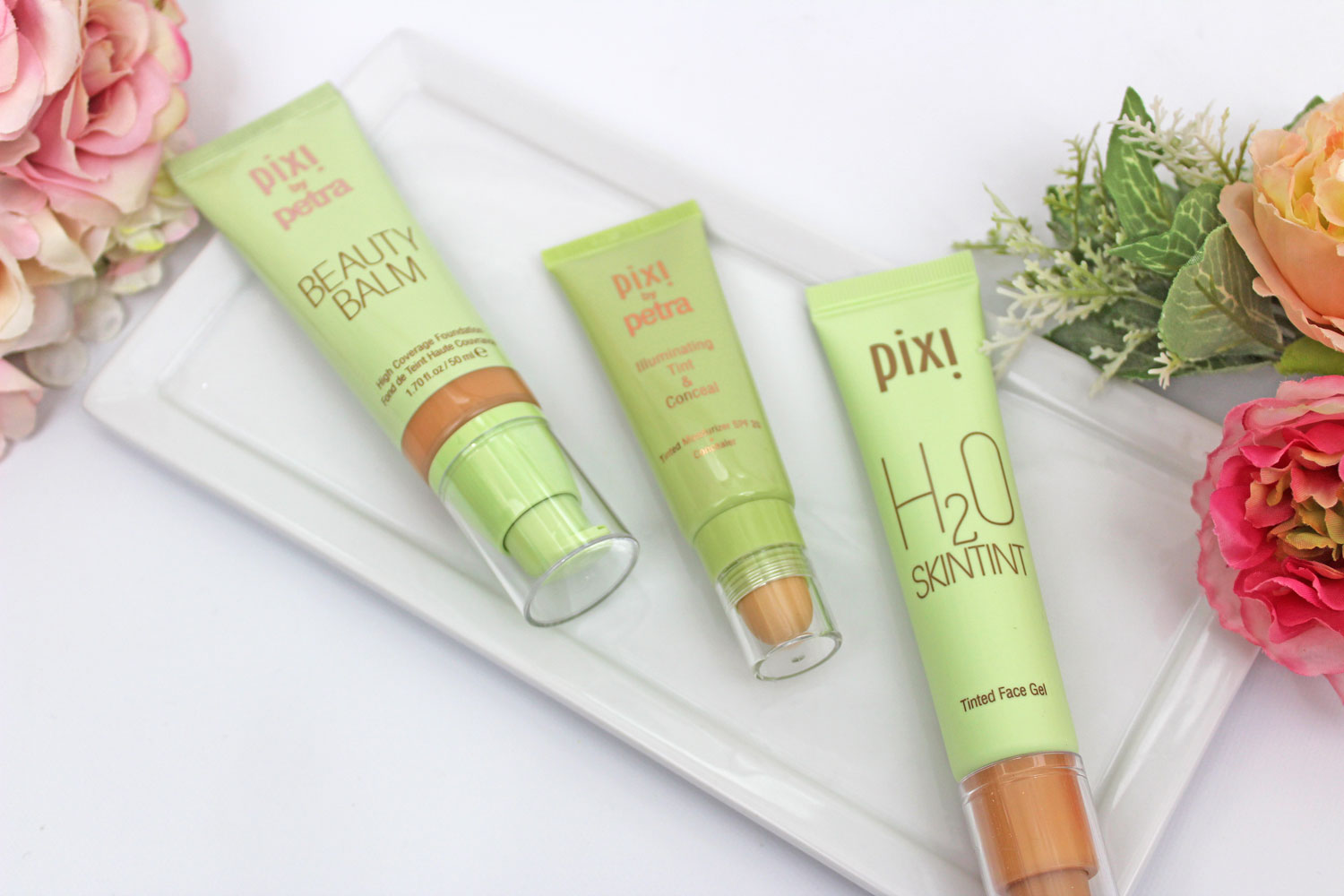 Pixi Beauty foundation comparison review - Beauty Balm, Illuminating Tint and Conceal and H2O Skintint
