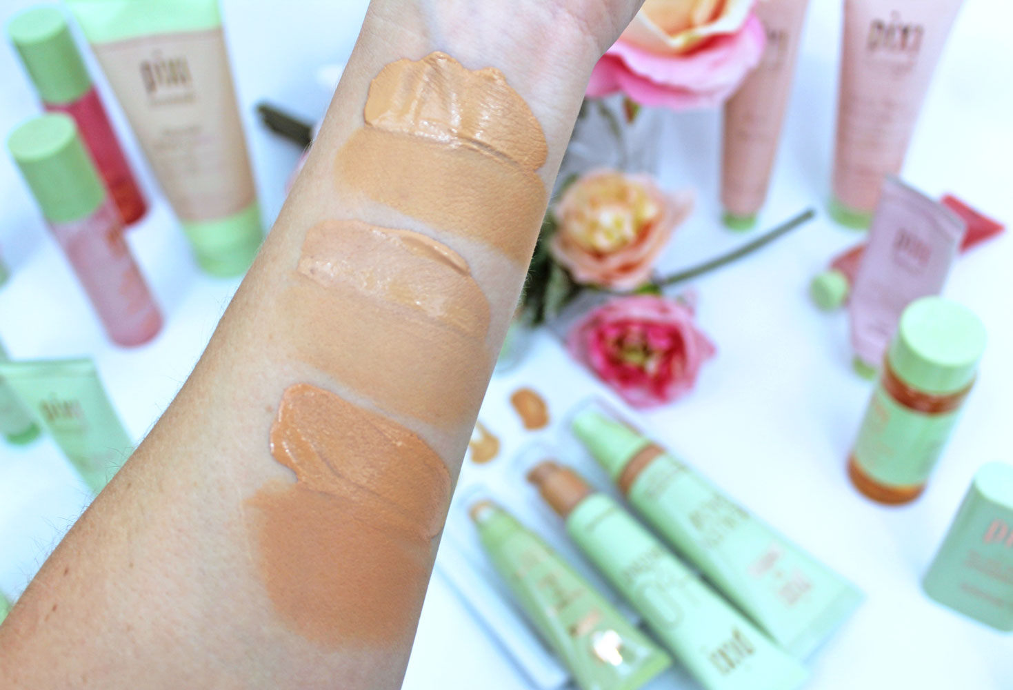 Pixi Beauty foundation comparison swatches