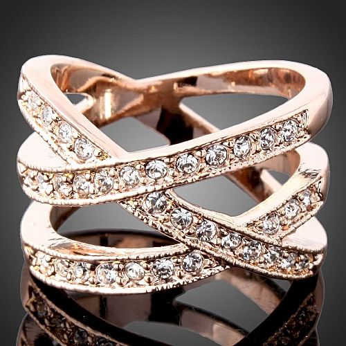 rose gold swarovski crystal birds nest finger ring