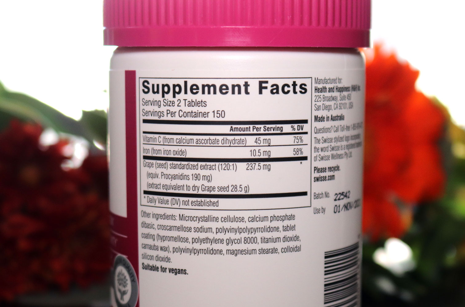 Swisse Grape Seed Extract Nutrition Facts