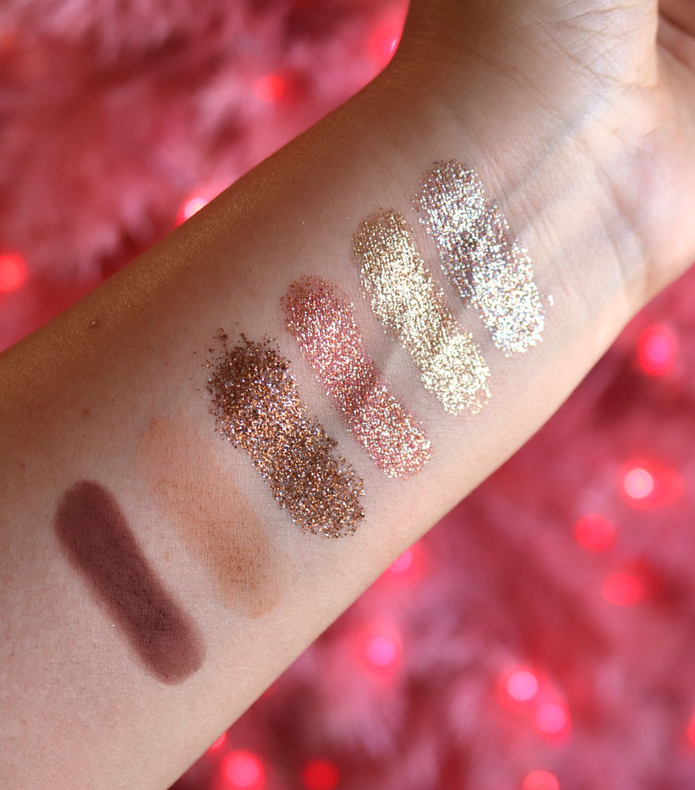 Too Faced Christmas Cookie House Party glitter eyeshadow palette swatches