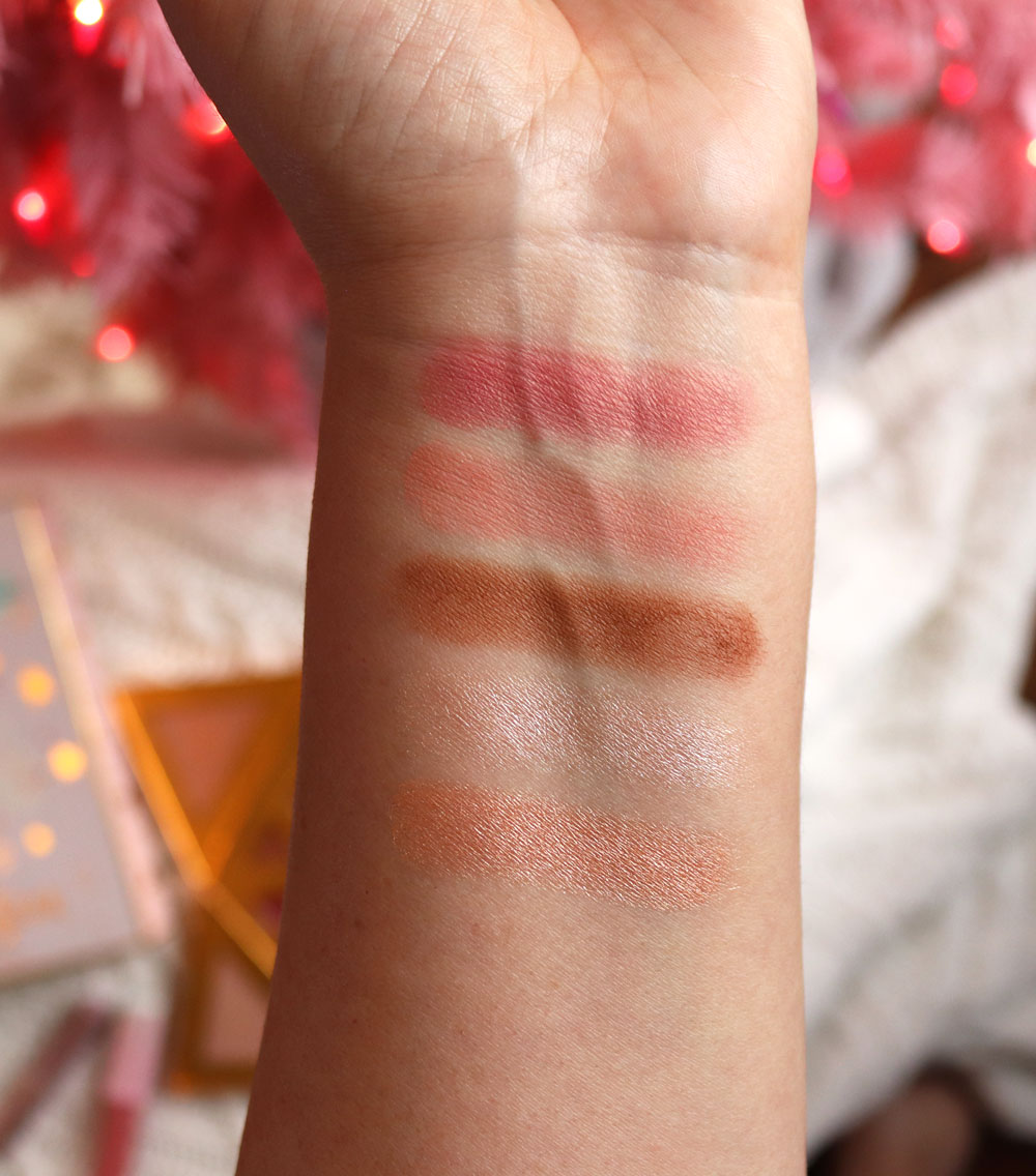 Too Faced Christmas Star palette blush highlighter and bronzer swatches