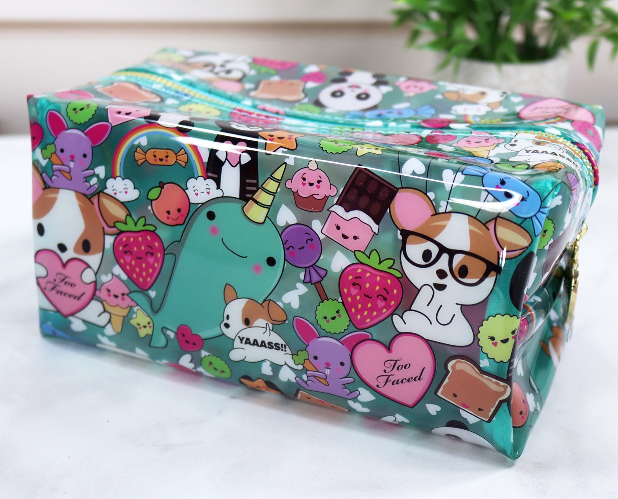 Too Faced Clover Makeup Bag - Too Faced Melted Clover Liquid Matte Lipstick review by popular Los Angeles cruelty free beauty blogger My Beauty Bunny