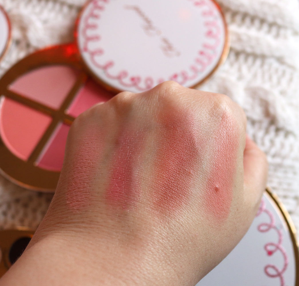 Too Faced Let It Snow, Girl! holiday 2019 blush palette swatches