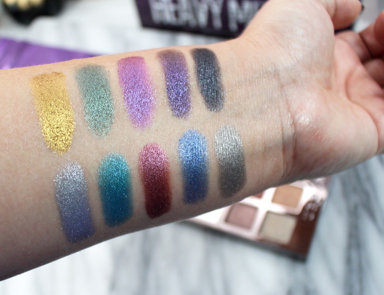 Urban Decay Heavy Metals Eyeshadow Palette Swatches - Urban Decay Heavy Metals Palette review by popular Los Angeles cruelty free beauty blogger My Beauty Bunny