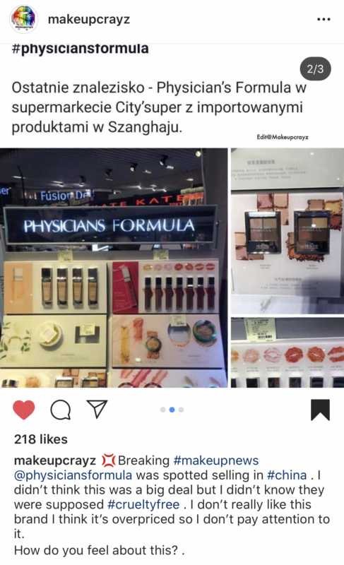 Physicians Formula is not cruelty free any more - they are selling in China