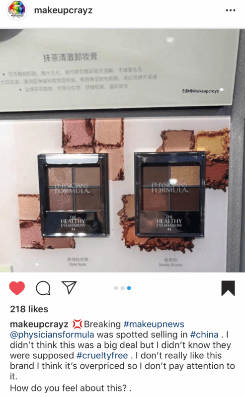 Physicians Formula is not cruelty free - they are selling in China